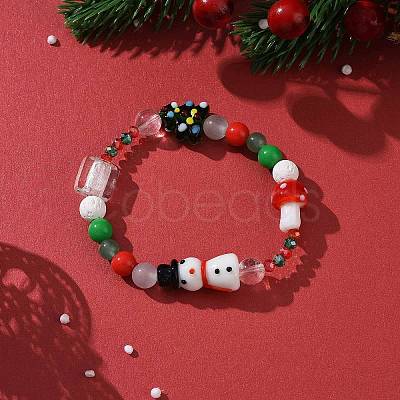 Christmas Tree & Snowman & Mushroom Stretch Bracelet BJEW-TA00257-1