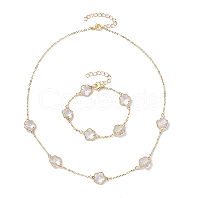 Glass Flower Links Bracelets & Necklaces Kits SJEW-JS01293-1