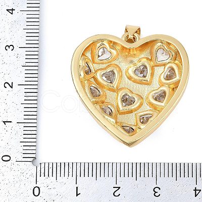 Rack Plating Heart Brass Micro Pave Clear Cubic Zirconia Pendants KK-P287-37G-1