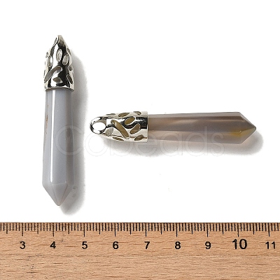 Natural Grey Agate Pointed Big Pendants G-Z055-01P-09-1