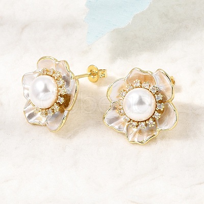 Brass Micro Pave Cubic Zirconia Enamel Stud Earrings CU-CBABA66-12B-G-1