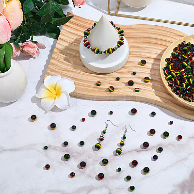 200Pcs 3 Styles Ghana Jamaica Reggae Stripe Resin Beads RESI-SP0001-55-1