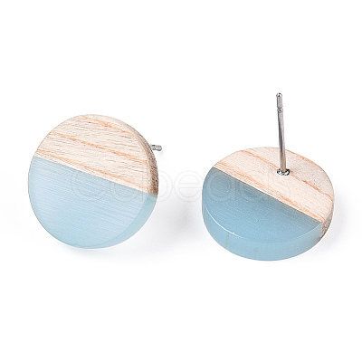 Transparent Resin & Wood Stud Earrings EJEW-N017-003A-D01-1