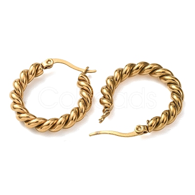 Iron Plating(IP) 304 Stainless Steel Twist Rope Hoop Earrings for Women Hand Polished X-EJEW-G298-07B-G-1