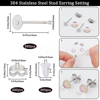 300Pcs 304 Stainless Steel Flat Round Blank Peg Earring Post STAS-SC0007-33A-1