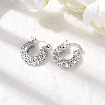 Brass Micro Pave Clear Cubic Zirconia Flat Round Hoop Earrings EJEW-K318-04B-P-1