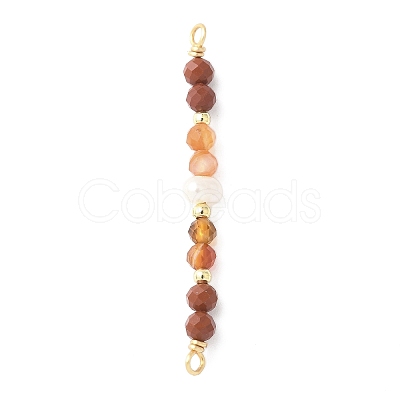 Faceted Round Natural Carnelian & Red Jasper & Potato Natural Cultured Freshwater Pearl Beaded Connector Charms PALLOY-JF03531-01-1