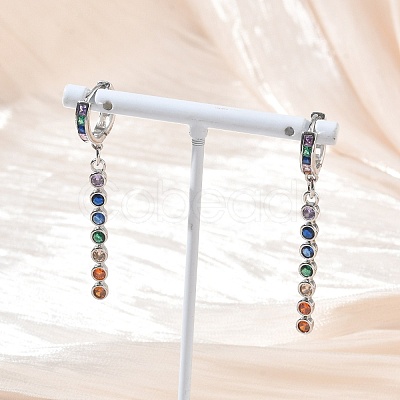 Brass Pave Cubic Zirconia Hoop Dangle Earrings KK-CBAD9DF-02P-B-1