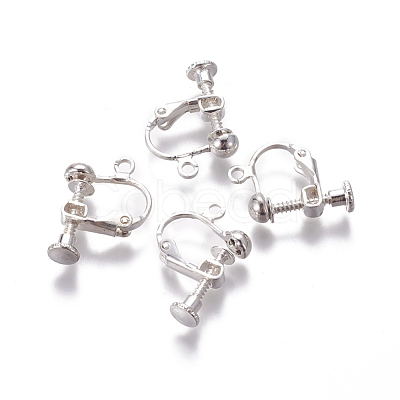 Rack Plated Brass Screw Clip-on Earring Findings KK-P169-04S-1
