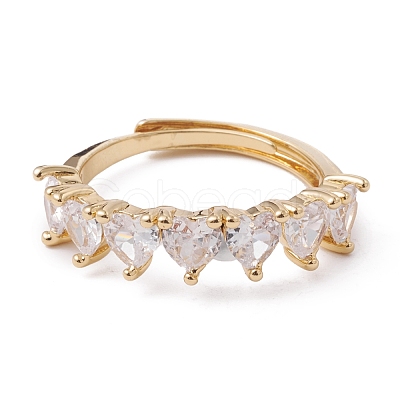 Clear Cubic Zirconia Heart Adjustable Ring RJEW-F124-05G-1
