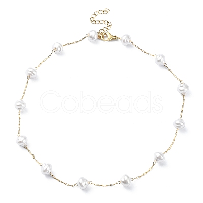 ABS Plastic Imitation Pearl Beaded Chain Necklaces NJEW-JN04329-1