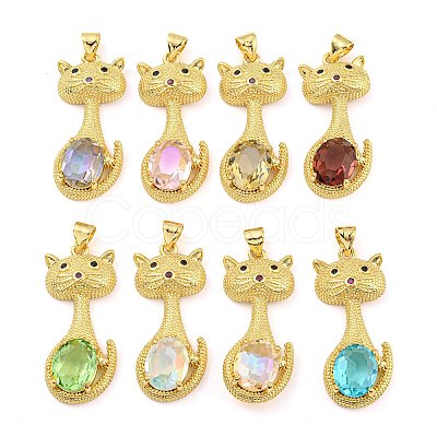 Rack Plating Brass Micro Pave Clear Cubic Zirconia Pendants ZIRC-L100-159G-1