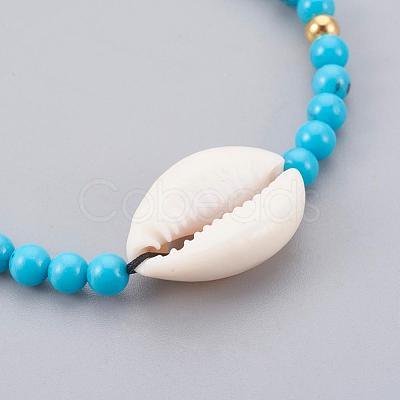 Synthetic Turquoise(Dyed) Braided Bead Bracelets BJEW-JB04078-01-1