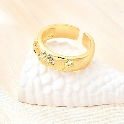 Ocean Theme Brass Micro Pave Cubic Zirconia Cuff Rings for Women LS-RJEW-F184-17I-G-1
