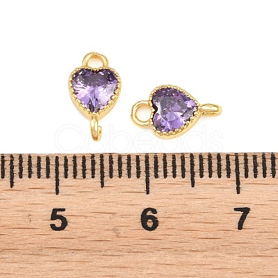 Brass Pave Cubic Zirconia Heart Links Connector Charms KK-K340-49G-1