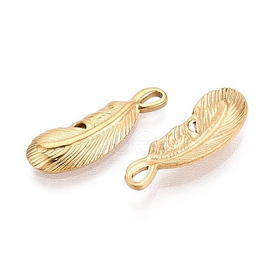 304 Stainless Steel Feather Pendants STAS-T067-48G-1