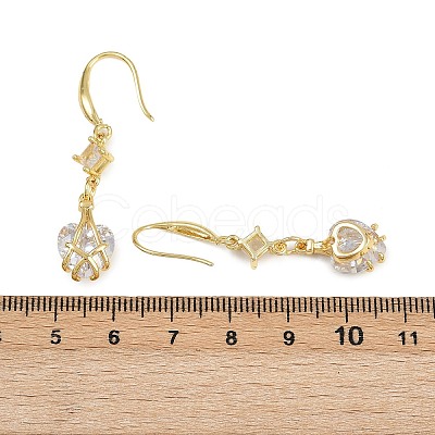 Brass Micro Pave Clear Cubic Zirconia Heart Dangle Earrings EJEW-C156-02G-1