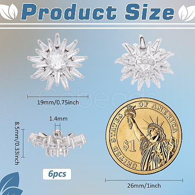 6PCS Brass Micro Pave Clear Cubic Zirconia Buttons KK-FG0001-26B-1
