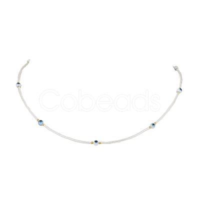 Lampwork Evil Eye & Glass Seed Beads Necklace with Real 18K Gold Plated 304 Stainless Steel Clasps NJEW-JN04597-05-1