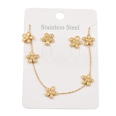 Flower 304 Stainless Steel Necklaces & Stud Earrings Sets for Women SJEW-K003-01G-1