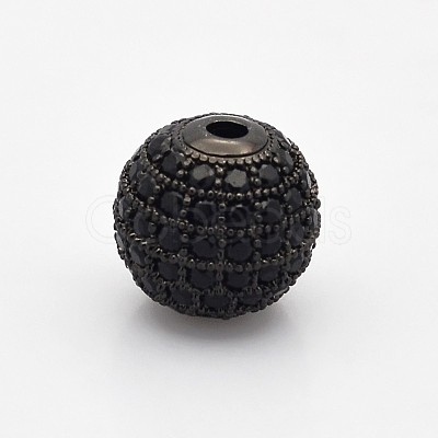 CZ Brass Micro Pave Grade AAA Gunmetal Color Cubic Zirconia Round Beads KK-O065-10mm-01B-NR-1