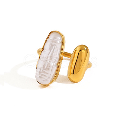 304 Stainless Steel with Plastic Pearl Cuff Open Rings FS-WGD589A-03-1