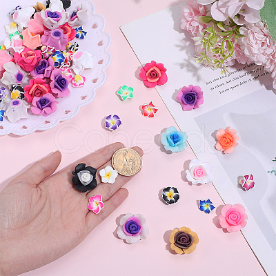 Handmade Polymer Clay 3D Flower Plumeria Beads CLAY-ME0001-08-1