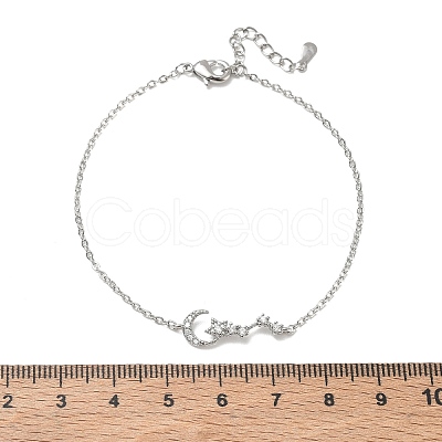 Brass Micro Pave Clear Cubic Zirconia Moon Star Link Bracelets KK-CBA6980-25P-1