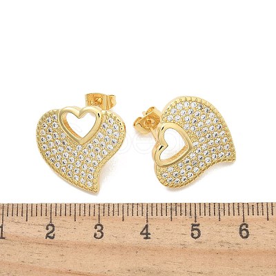 Rack Plating Brass Micro Pave Clear Cubic Zirconia Stud Earrings for Women EJEW-C125-06A-G-1