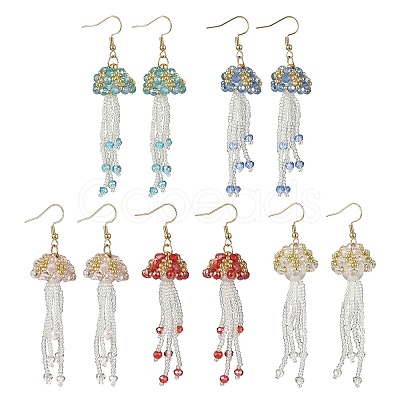 304 Stainless Steel Glass Seed Beads Jellyfish Dangle Earrings EJEW-MZ00553-1