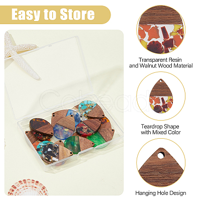 16Pcs 8 Colors Transparent Resin & Walnut Wood Big Pendants RESI-HS0001-01B-1