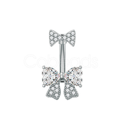 304 Stainless Steel Pave Clear Cubic Zirconia Curved Barbell Belly Rings FS-WG7A03F-03-1