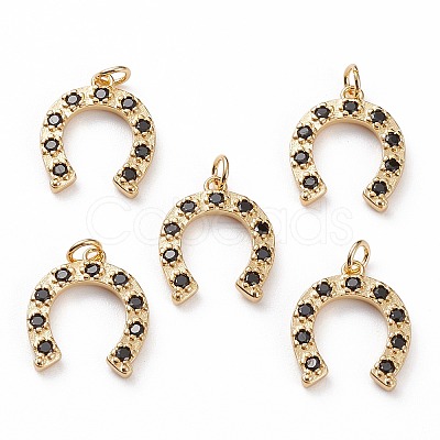 Brass Micro Pave Black Cubic Zirconia Pendants X-KK-C100-14G-1