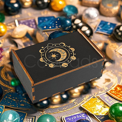 Rectangle Engraved Plywood Wooden Tarot Storage Boxes with Sliding Lid CON-WH20008-10A-1