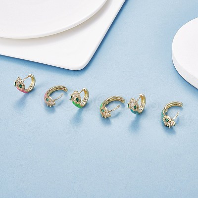 Cubic Zirconia Snake Hoop Earrings with Enamel EJEW-SZ0001-87B-1