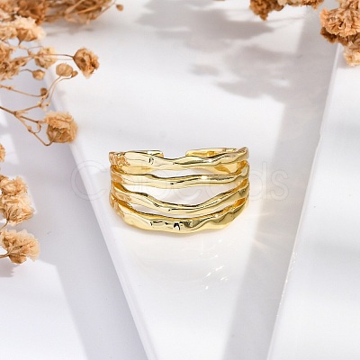 Rack Plating Brass Cuff Finger Rings for Women RJEW-M028-23G-1