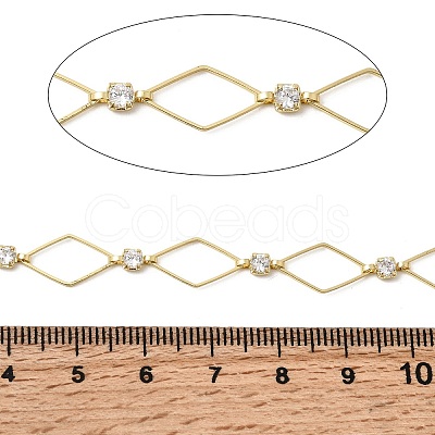 Handmade Brass Pave Clear Cubic Zirconia Rhombus Link Chains CHC-G027-01LG-1