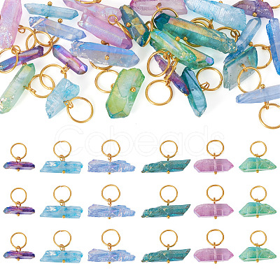 30Pcs 6 Styles Electroplated Natural Quartz Crystal Pendants PALLOY-TAC0225-1