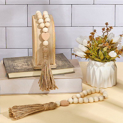 4Pcs Wood Beaded Pendant Decorations HJEW-MA00019-1