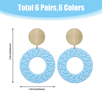 6 Pairs 6 Colors Acrylic Donut Dangle Stud Earrings with Steel Iron Pins for Women EJEW-FI0002-63-1