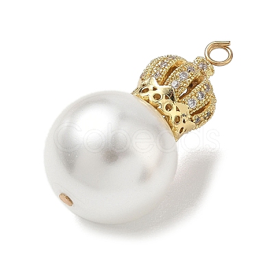 Brass Micro Pave Clear Cubic Zirconia and Creamy White Imitation Pearl Pendants KK-A300-13B-G-1