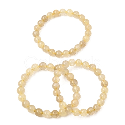 Natural Gold Rutilated Quartz(Dyed & Heated) Round Beaded Stretch Bracelets for Women GG-CBA3F02-05-1