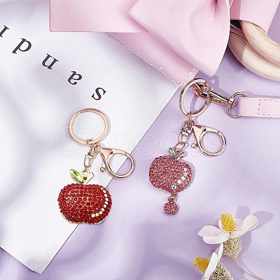 2Pcs 2 Colors Full Rhinestone Apple Keychains KEYC-CA0001-32-1