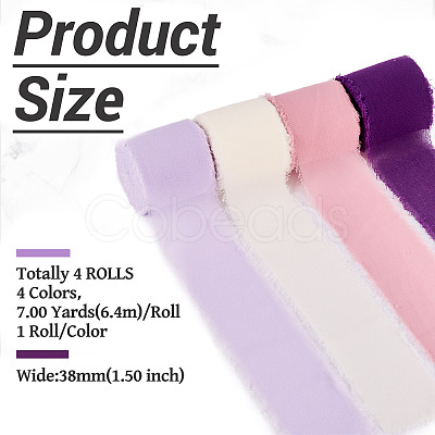 4 Rolls 4 Colors Frayed Polyester Ribbon OCOR-TA0002-87A-1
