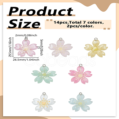 14Pcs 7 Colors Luminous Transparent Resin Pendants RESI-LP0001-64-1