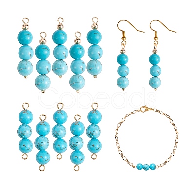 10Pcs Triple Synthetic Turquoise Round Beaded Connector Charms PALLOY-SW00003-08-1