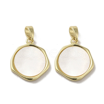 Brass Pave Shell Pendants KK-I708-14B-G-1