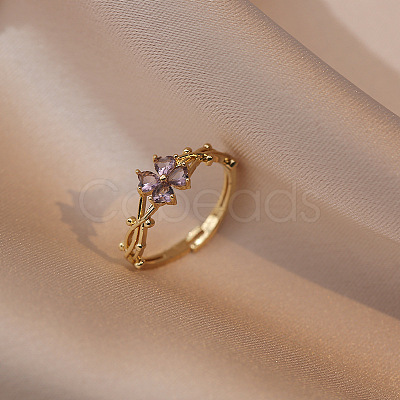 Clover Brass Pave Cubic Zirconia Finger Rings FS-WGDD50E-01-1