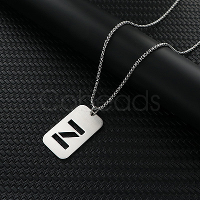 Rectangle with Hollow Out Letter 201 Stainless Steel Pendant Necklaces FS-WG34D20-17-1
