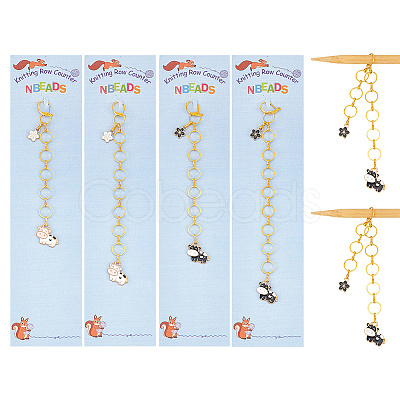 Cow with Sakura Alloy Enamel Pendant Knitting Row Counter Chains HJEW-AB00390-1